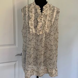 PURE ALFRED SUNG CREAM SLEEVELESS FLORAL SHELL TOP , RUFFLE DETAIL  XL